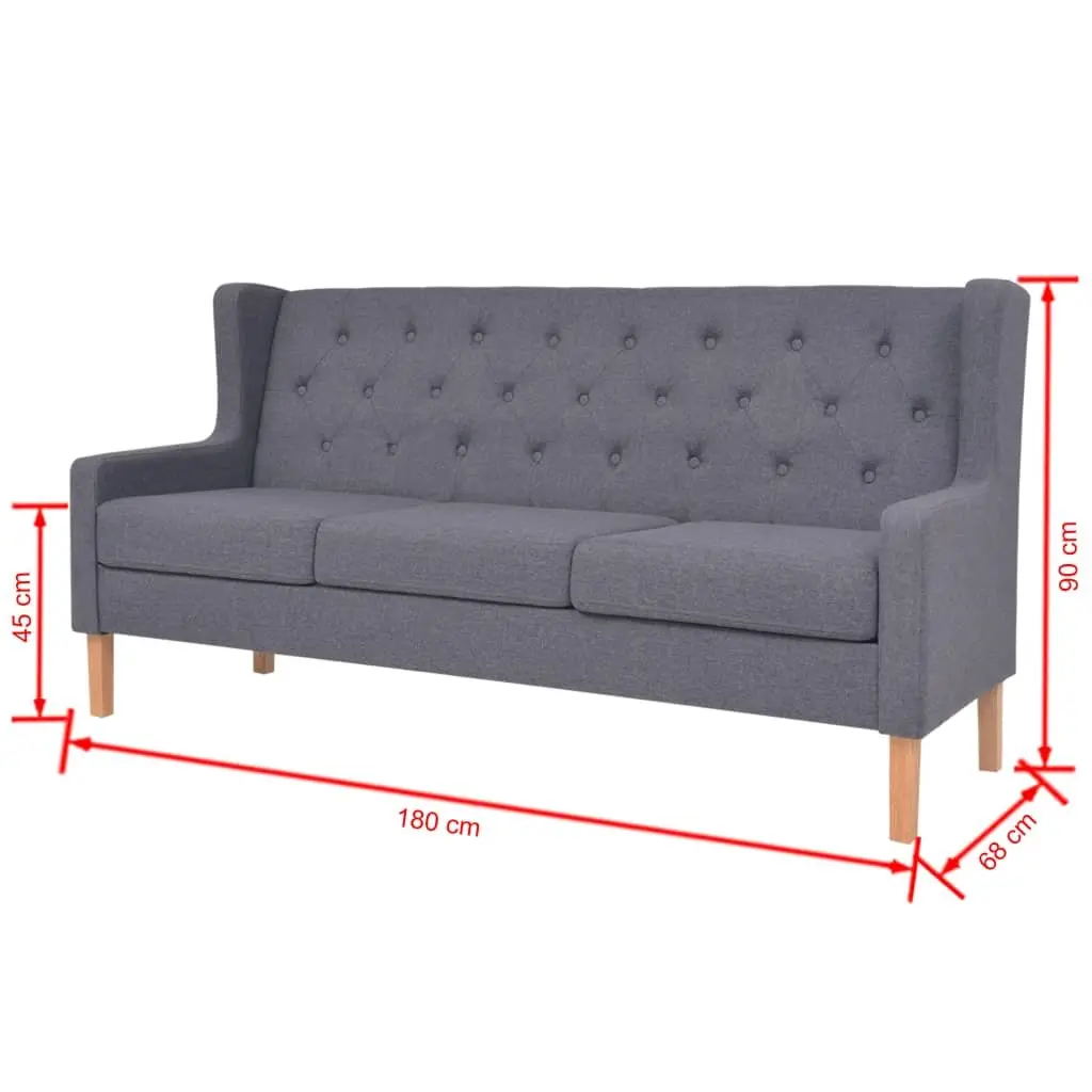 Grey Fabric 3-Seater Sofa with Solid Frame