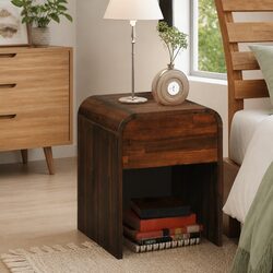 Sturdy Brown Solid Wood Nightstand with Drawer