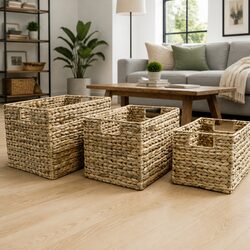 3-Piece Woven Storage Basket Set in Brown