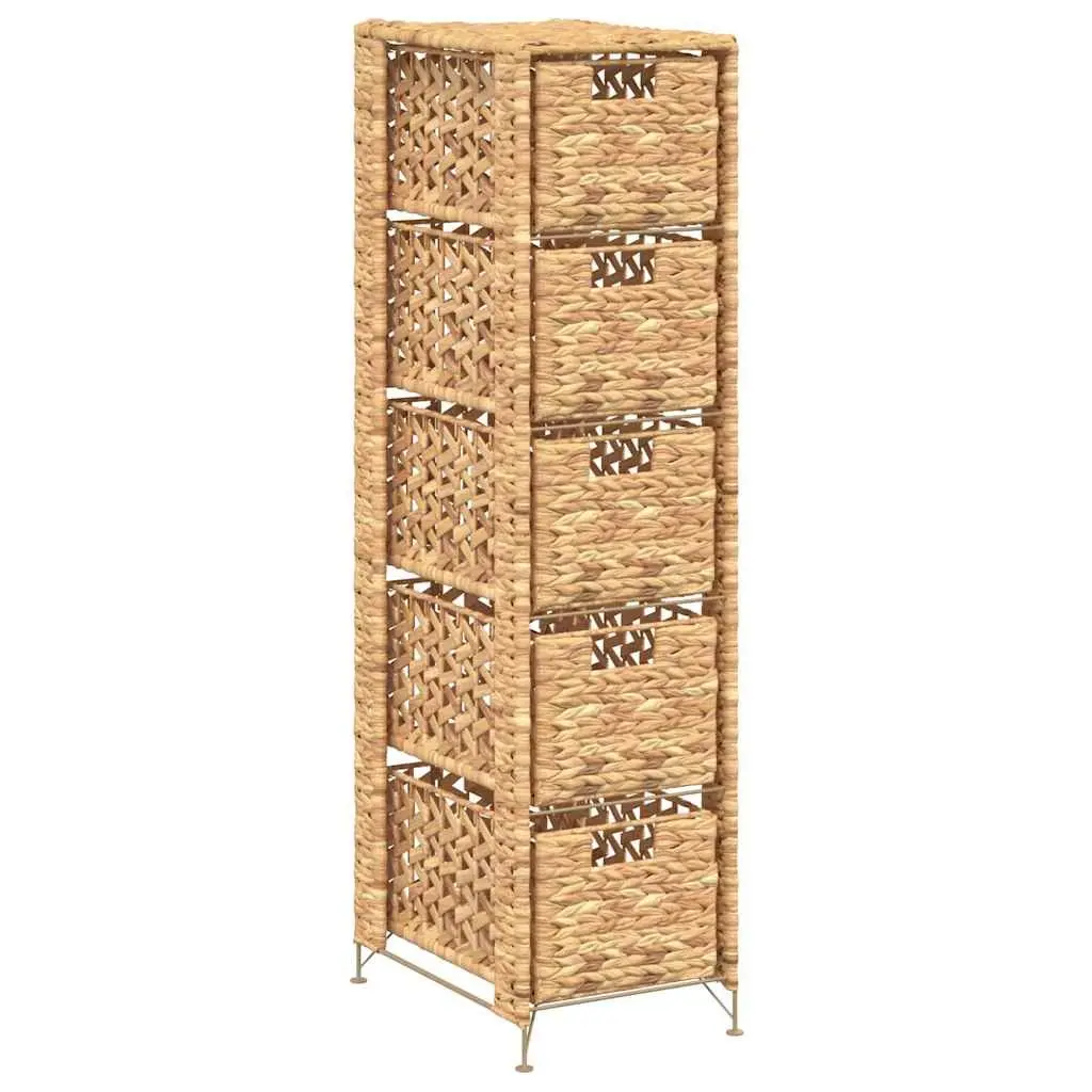 Storage Cabinet with 5 Baskets Brown Water Hyacinth Drawer Unit Rustic Style