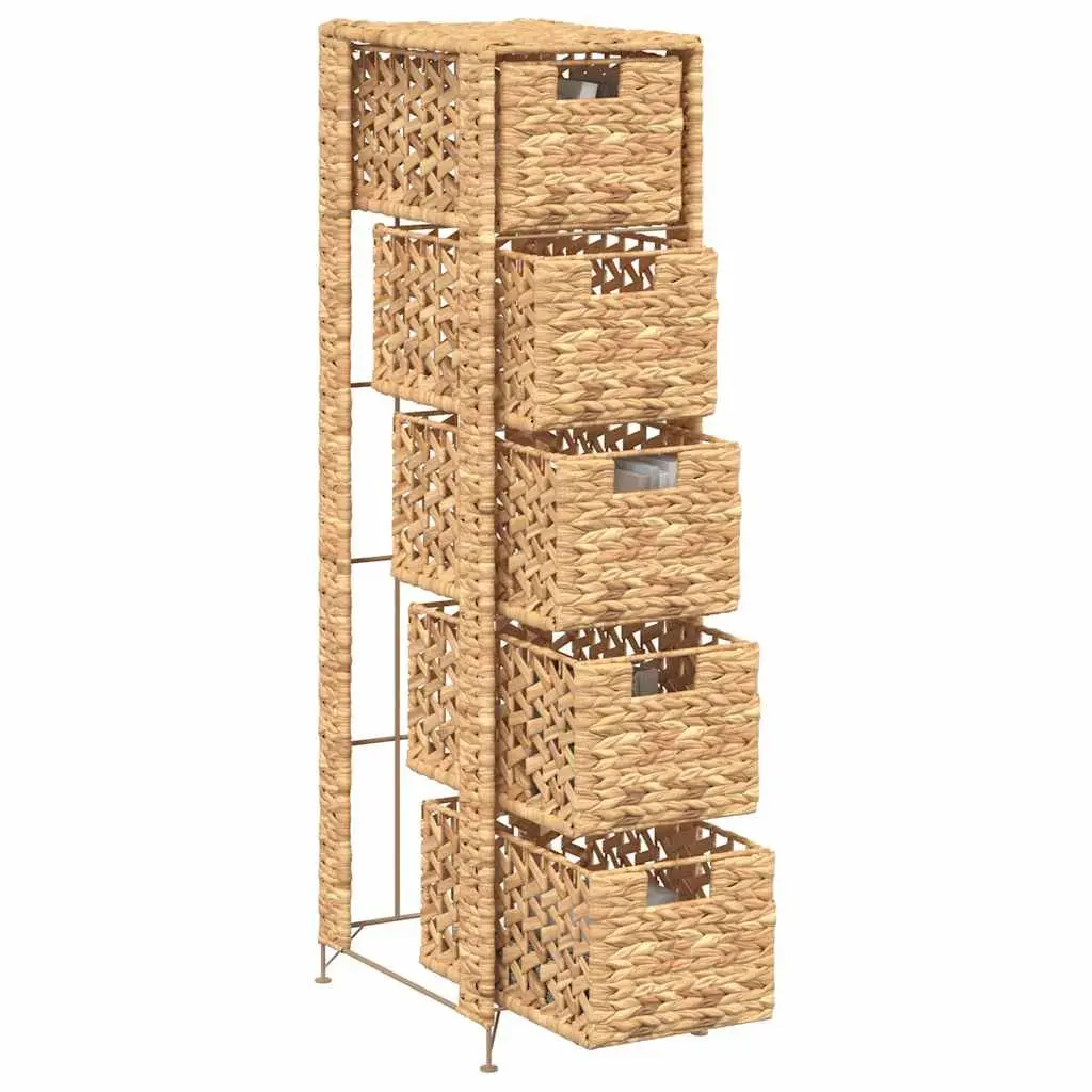 Storage Cabinet with 5 Baskets Brown Water Hyacinth Drawer Unit Rustic Style