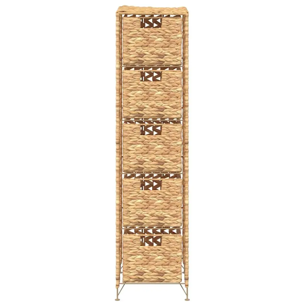 Storage Cabinet with 5 Baskets Brown Water Hyacinth Drawer Unit Rustic Style