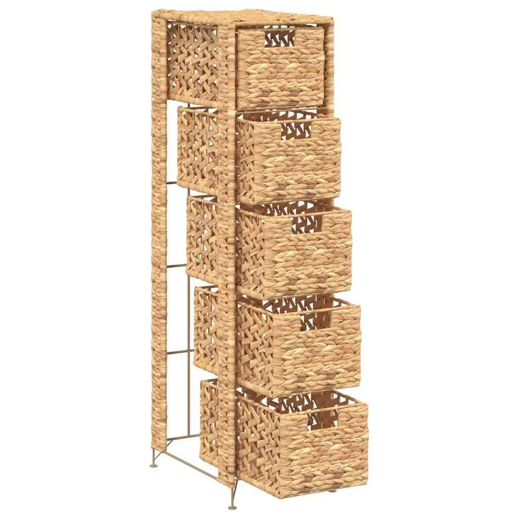 Storage Cabinet with 5 Baskets Brown Water Hyacinth Drawer Unit Rustic Style