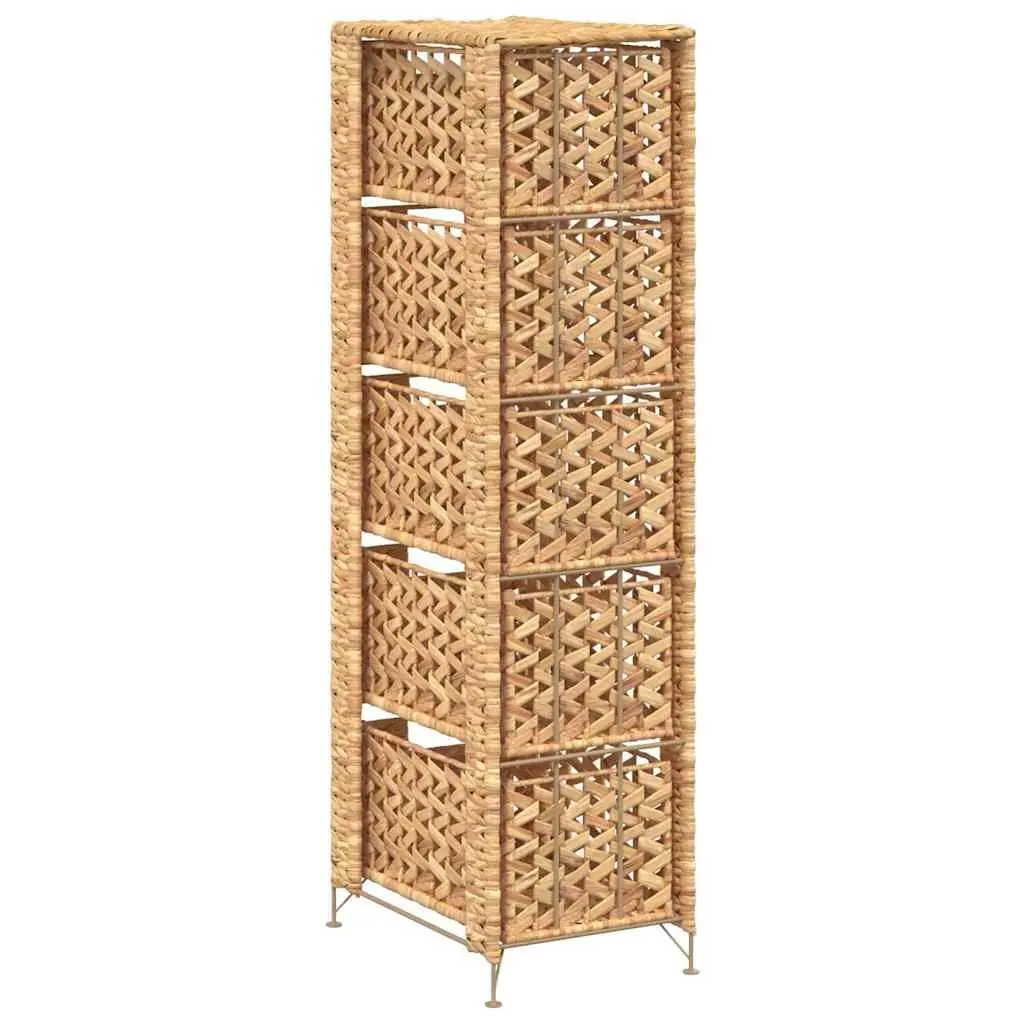 Storage Cabinet with 5 Baskets Brown Water Hyacinth Drawer Unit Rustic Style