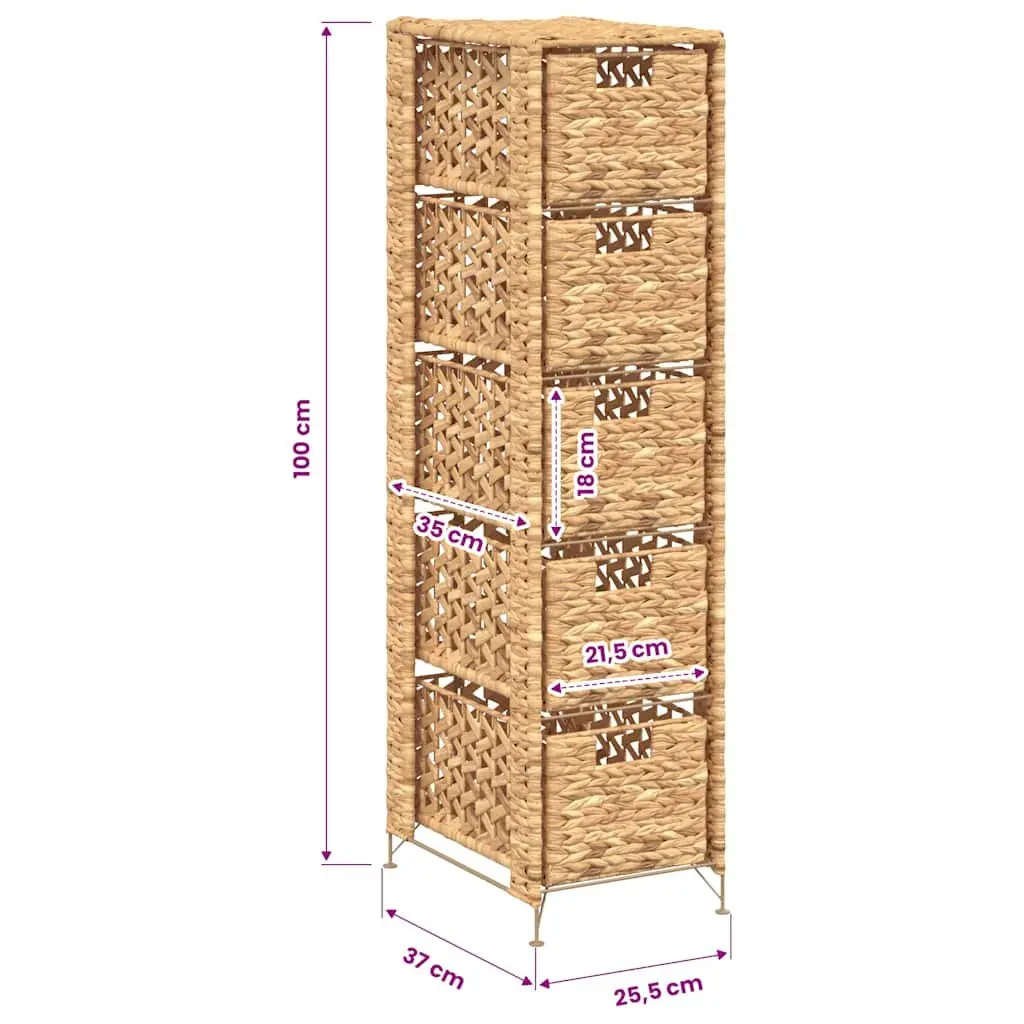 Storage Cabinet with 5 Baskets Brown Water Hyacinth Drawer Unit Rustic Style