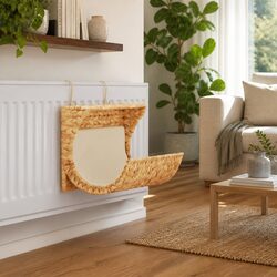 Cat Bed with Water Hyacinth Woven Design Metal Frame Brown Radiator Pet Rest