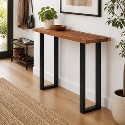 Solid Suar Wood Console Table with Steel Frame 110x35x75 cm