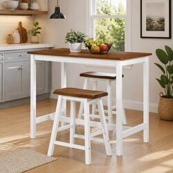 Sturdy Brown Wood Bar Table and Stool Set for Dining