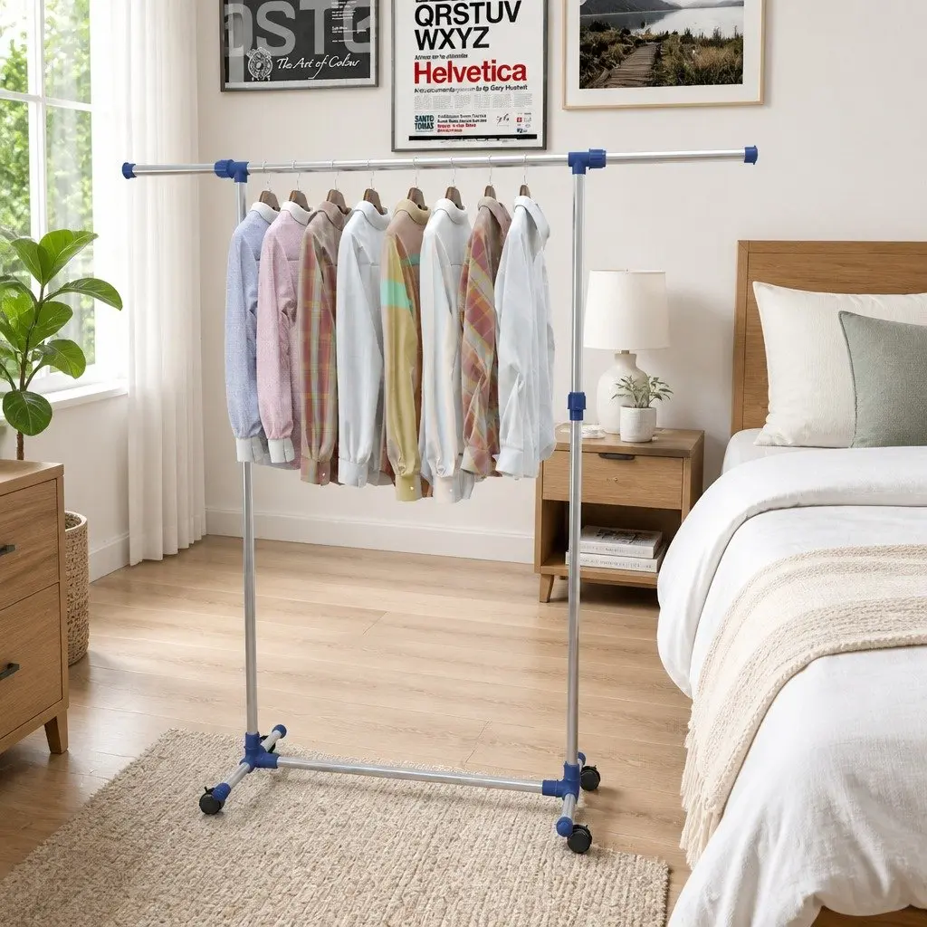Adjustable Clothes Rack with Rolling Castors