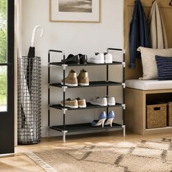 4 Shelf Black Shoe Rack with Metal Frame