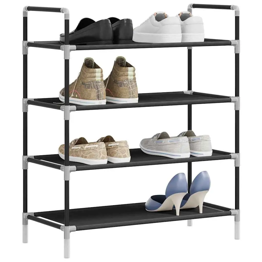 4 Shelf Black Shoe Rack with Metal Frame