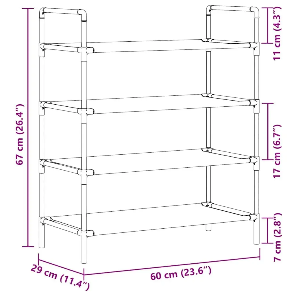 4 Shelf Black Shoe Rack with Metal Frame