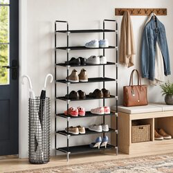 Durable Black Shoe Rack with 8 Non-woven Shelves