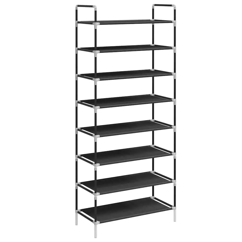 Shoe Rack Metal Frame Non-woven Fabric 8 Shelves Black