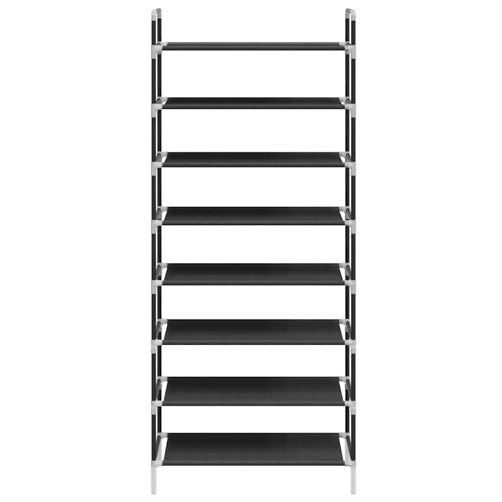 Shoe Rack Metal Frame Non-woven Fabric 8 Shelves Black