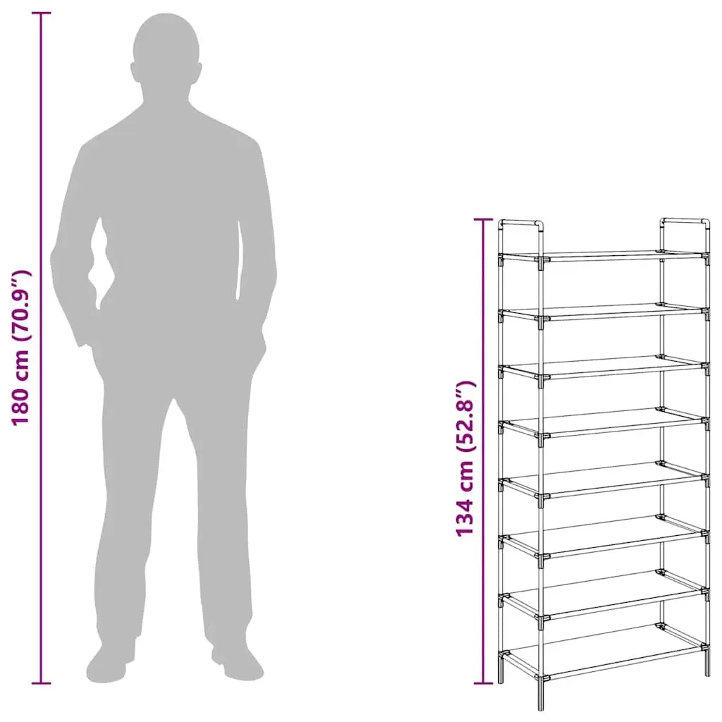 Shoe Rack Metal Frame Non-woven Fabric 8 Shelves Black