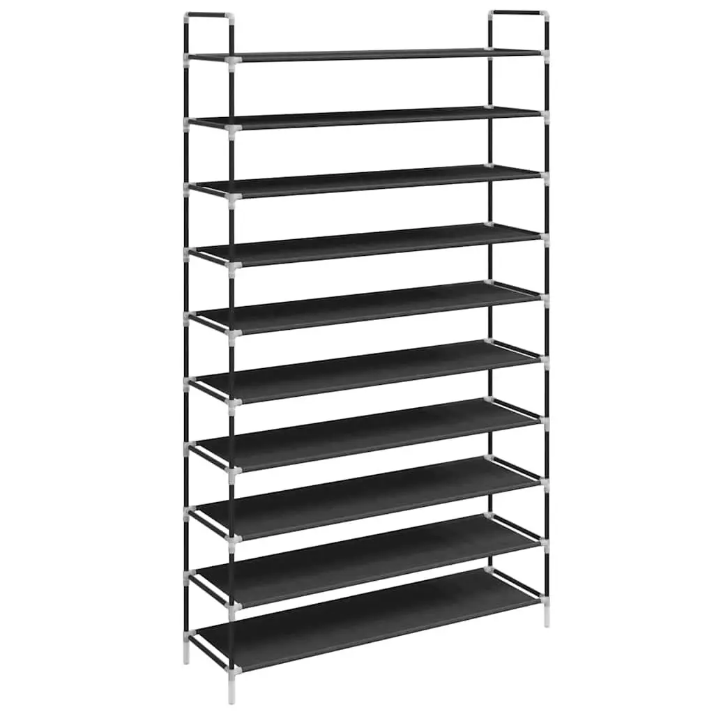 10-Shelf Shoe Rack with Metal Frame in Black