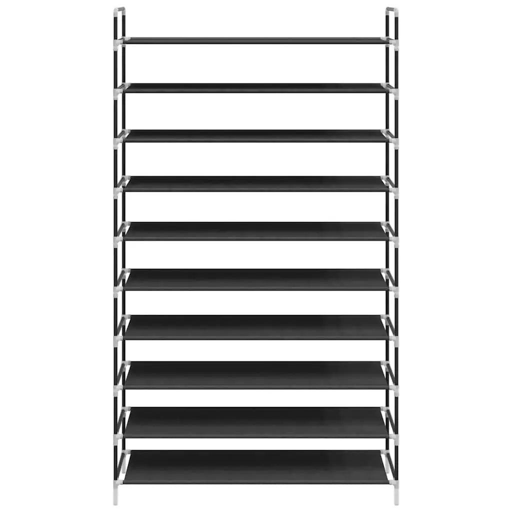 10-Shelf Shoe Rack with Metal Frame in Black