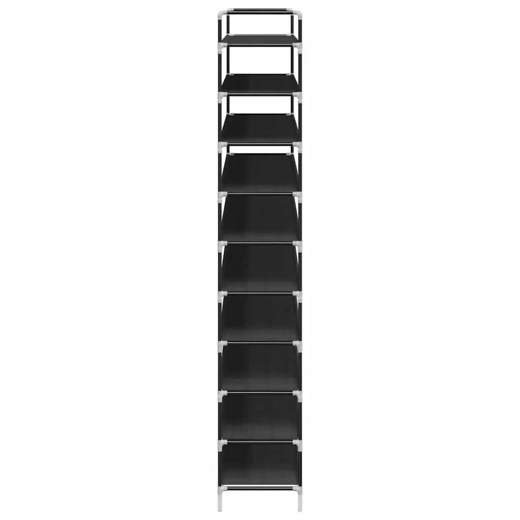 10-Shelf Shoe Rack with Metal Frame in Black