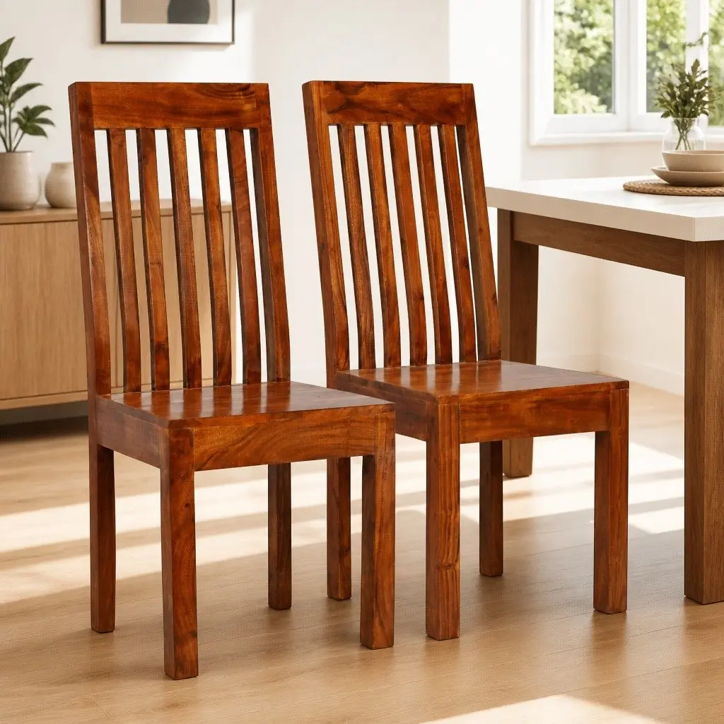 Solid Wood Dining Chairs 2 pcs Modern Kitchen Honey