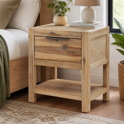 Solid Wood Brown Bedside Table Nightstand with Drawer