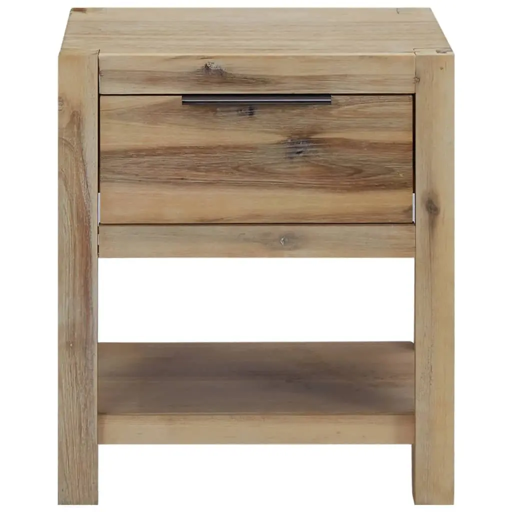 Solid Wood Brown Bedside Table Nightstand with Drawer
