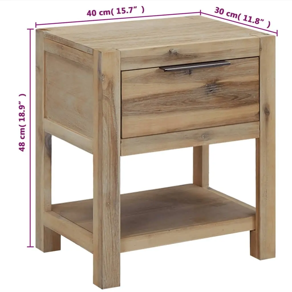 Solid Wood Brown Bedside Table Nightstand with Drawer