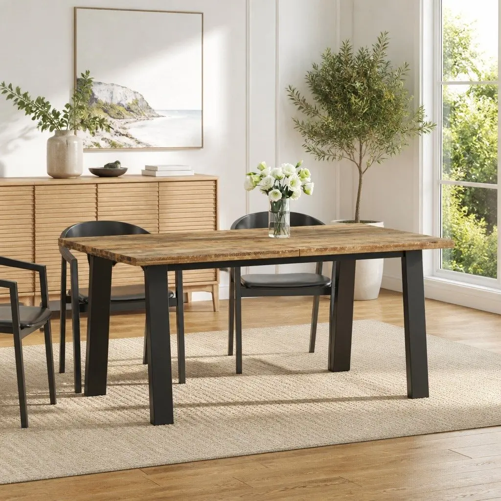 Solid Acacia Wood Dining Table 170x90x75 cm with Metal Legs