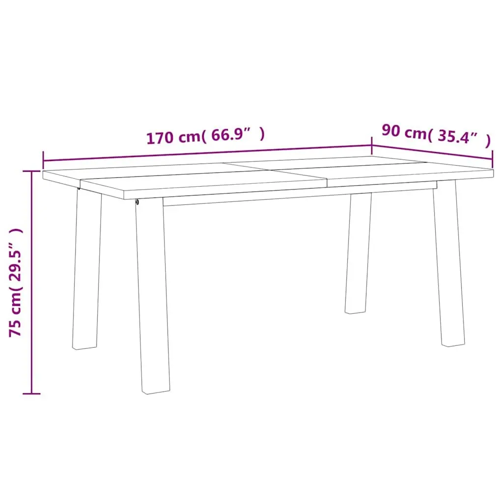 Solid Acacia Wood Dining Table 170x90x75 cm with Metal Legs
