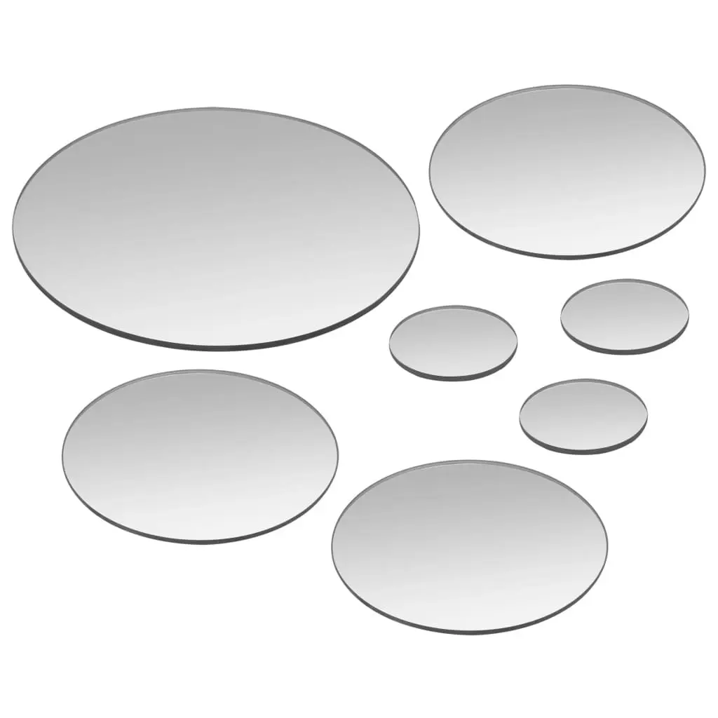Round Wall Mirror Set 7 Piece Silver Glass Decor Home Living Room Bedroom