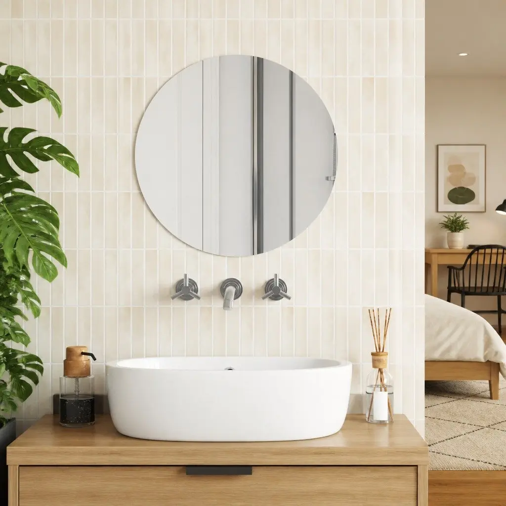 Minimalist Silver Round Wall Mirror 50cm