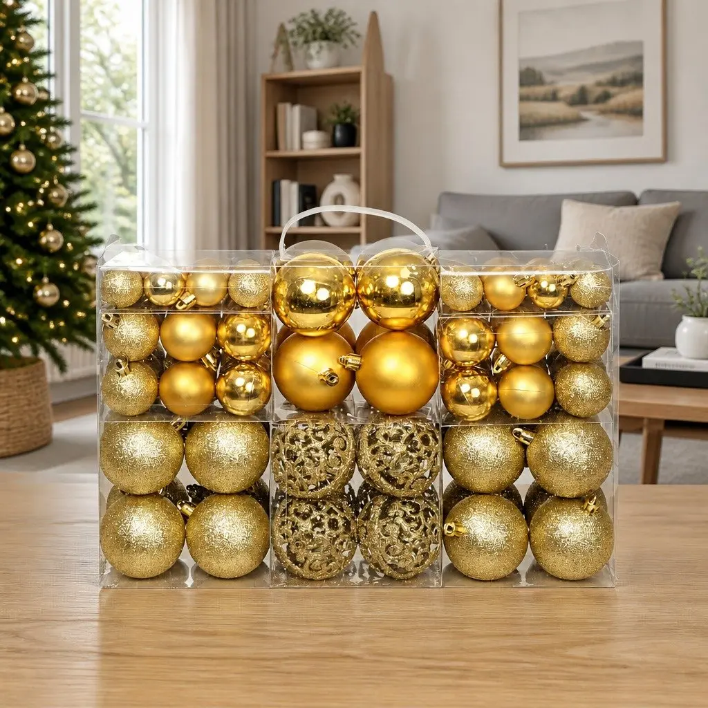 Christmas Ball Ornaments Set Plastic 3cm 4cm 6cm Gold