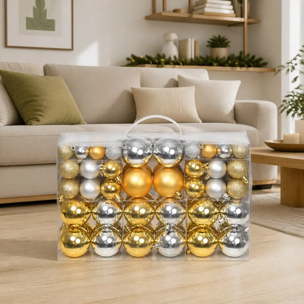 Christmas Balls Ornaments Shatterproof Plastic 100 Pieces Silver Gold