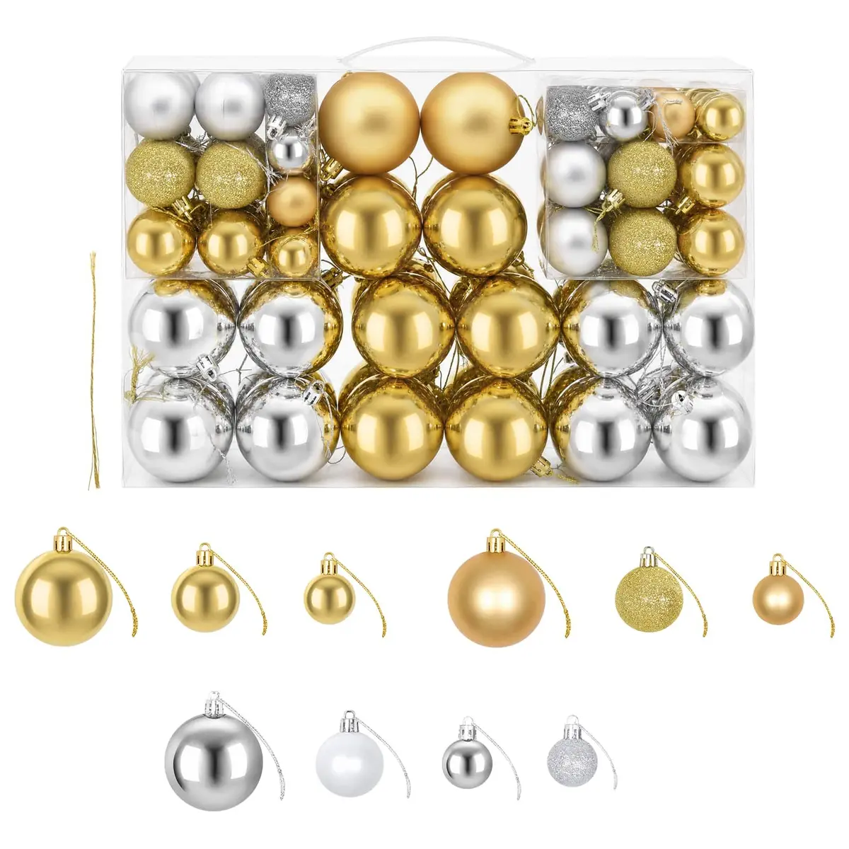 Christmas Balls Ornaments Shatterproof Plastic 100 Pieces Silver Gold
