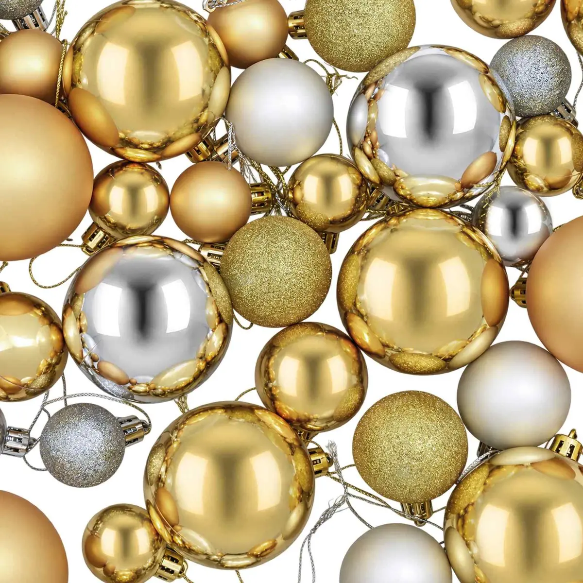 Christmas Balls Ornaments Shatterproof Plastic 100 Pieces Silver Gold