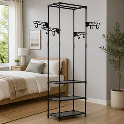 Durable Black Clothes Rack with Non-Woven Shelves