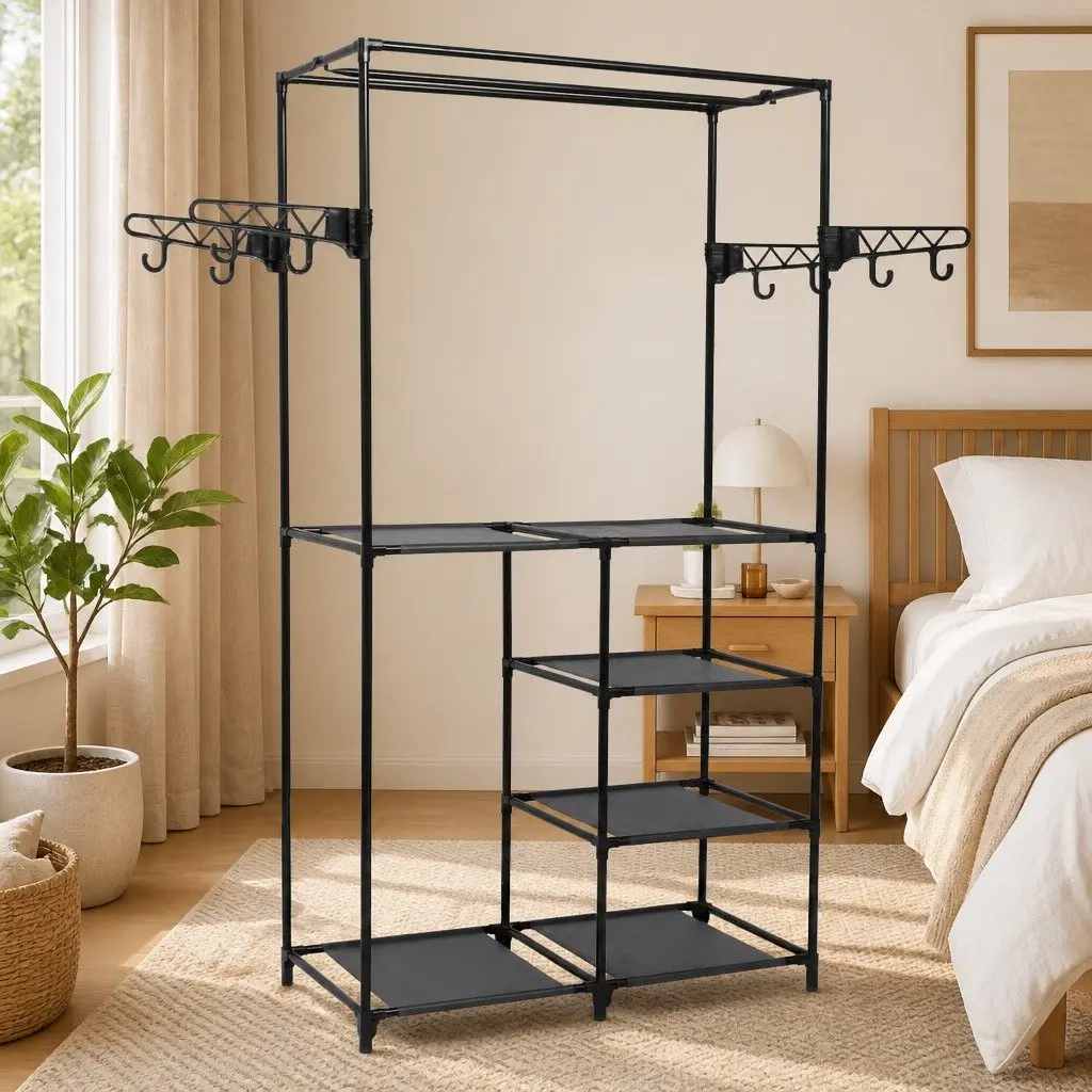 Steel Frame Clothes Rack with Fabric Shelves