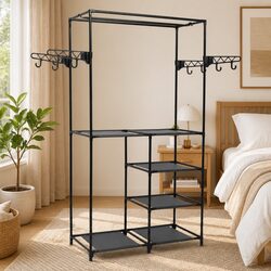 Durable Steel Frame Clothes Rack with Fabric Shelves