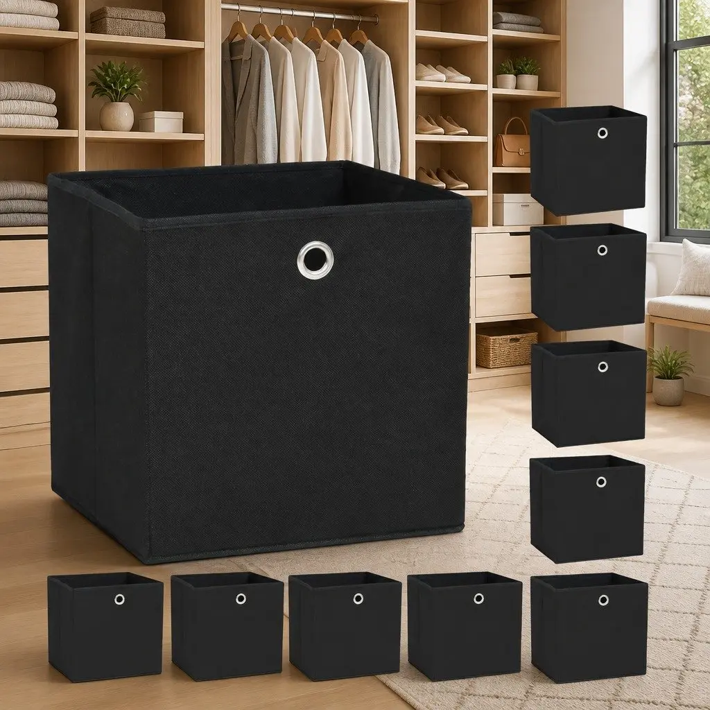 Non-woven Storage Boxes 10 Pack in Black
