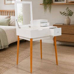 Stylish White Dressing Table with Mirror for Organized Beauty