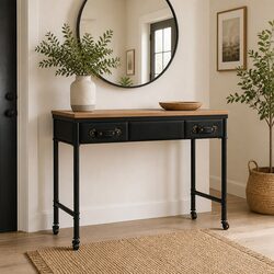 Vintage Style Console Table with Solid Fir Wood and Steel Frame