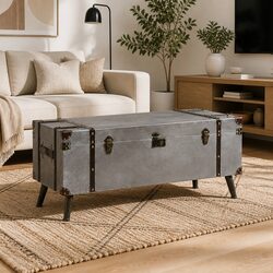 Coffee Table Trunk Design Storage MDF Aluminium Silver Accent Living Room