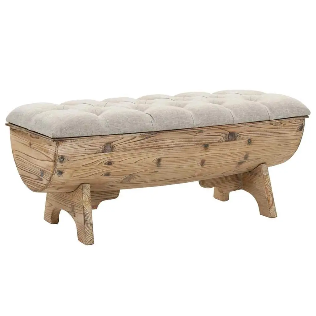 Rustic Barrel-Shaped Storage Bench in Solid Wood
