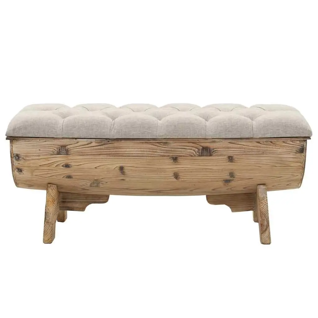 Rustic Barrel-Shaped Storage Bench in Solid Wood