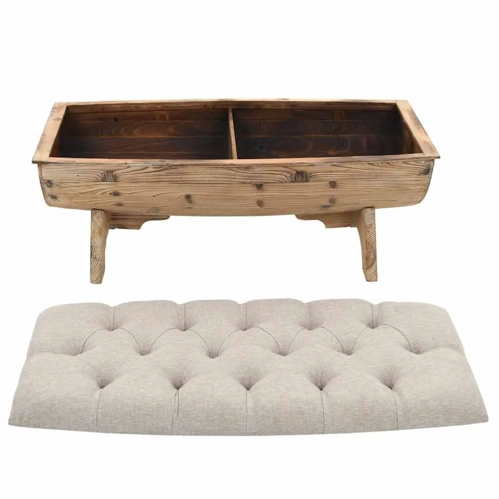 Rustic Barrel-Shaped Storage Bench in Solid Wood