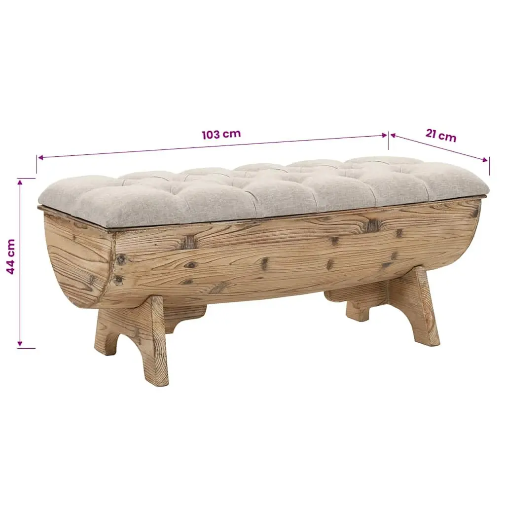 Rustic Barrel-Shaped Storage Bench in Solid Wood