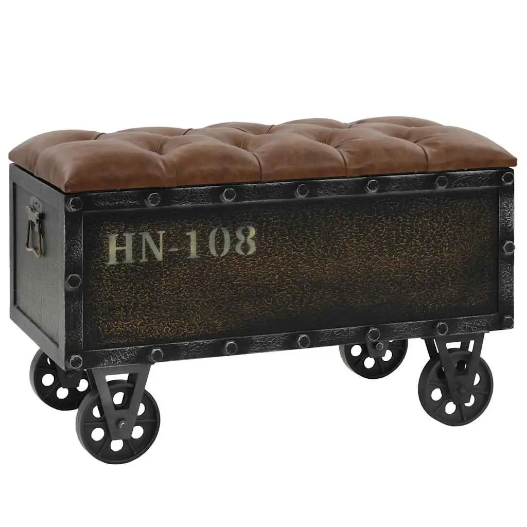 Storage Bench with Tufted Cushion and Wheels