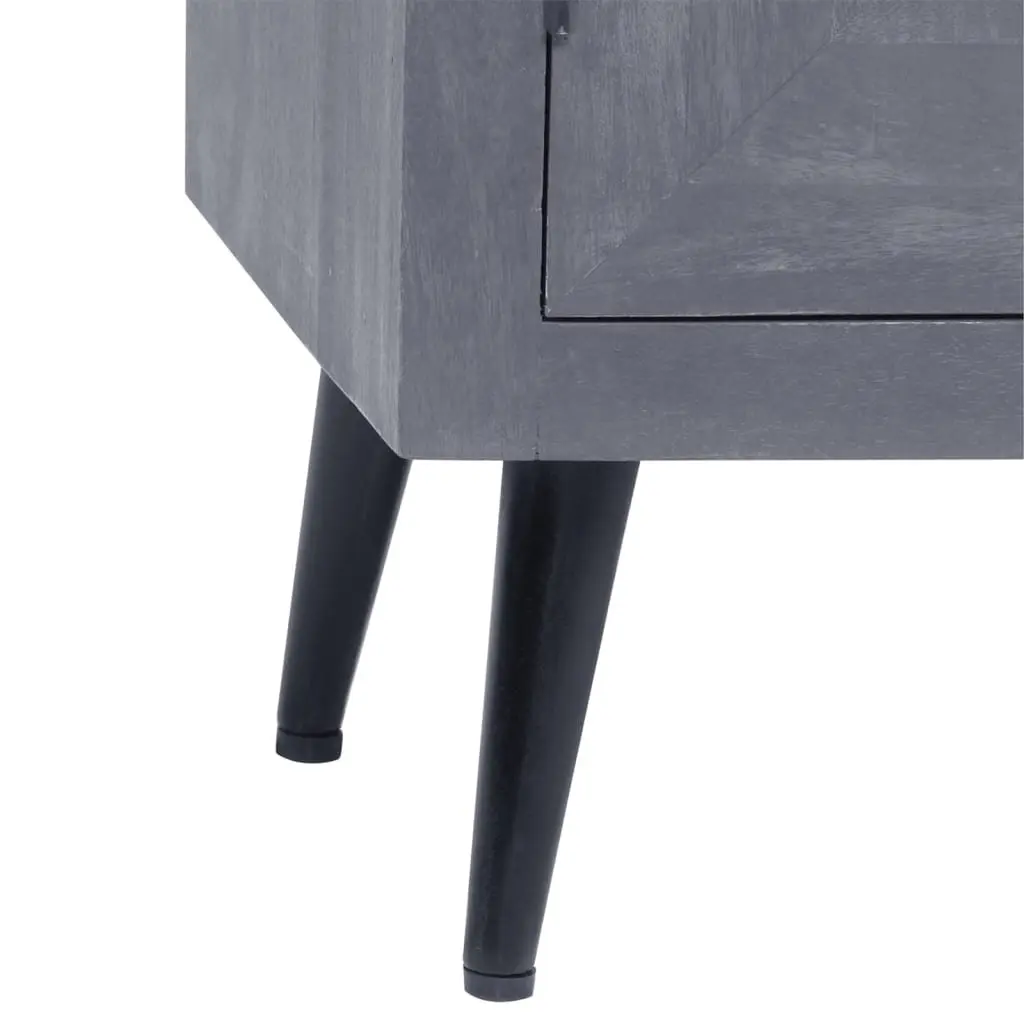Sideboard Solid Mango Wood Grey Lacquered Steel Legs Retro Style 60 x 30 x 76 cm