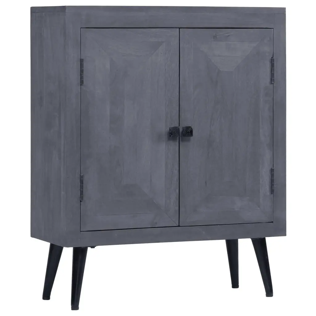 Sideboard Solid Mango Wood Grey Lacquered Steel Legs Retro Style 60 x 30 x 76 cm