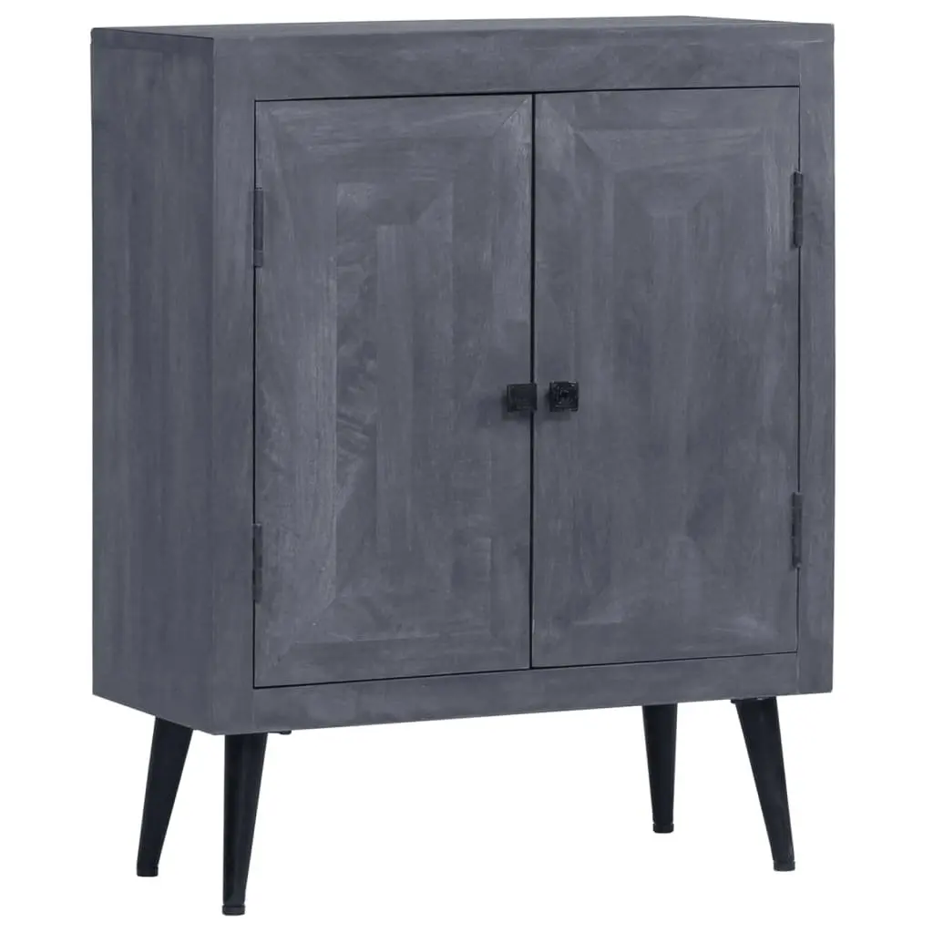 Sideboard Solid Mango Wood Grey Lacquered Steel Legs Retro Style 60 x 30 x 76 cm